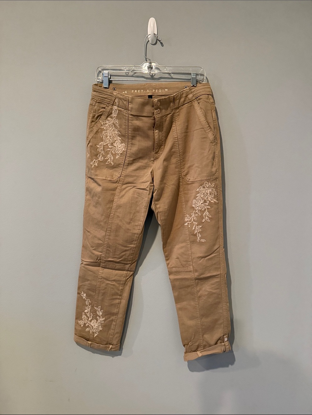 White House Black Market Tan Embroidered Chinos
